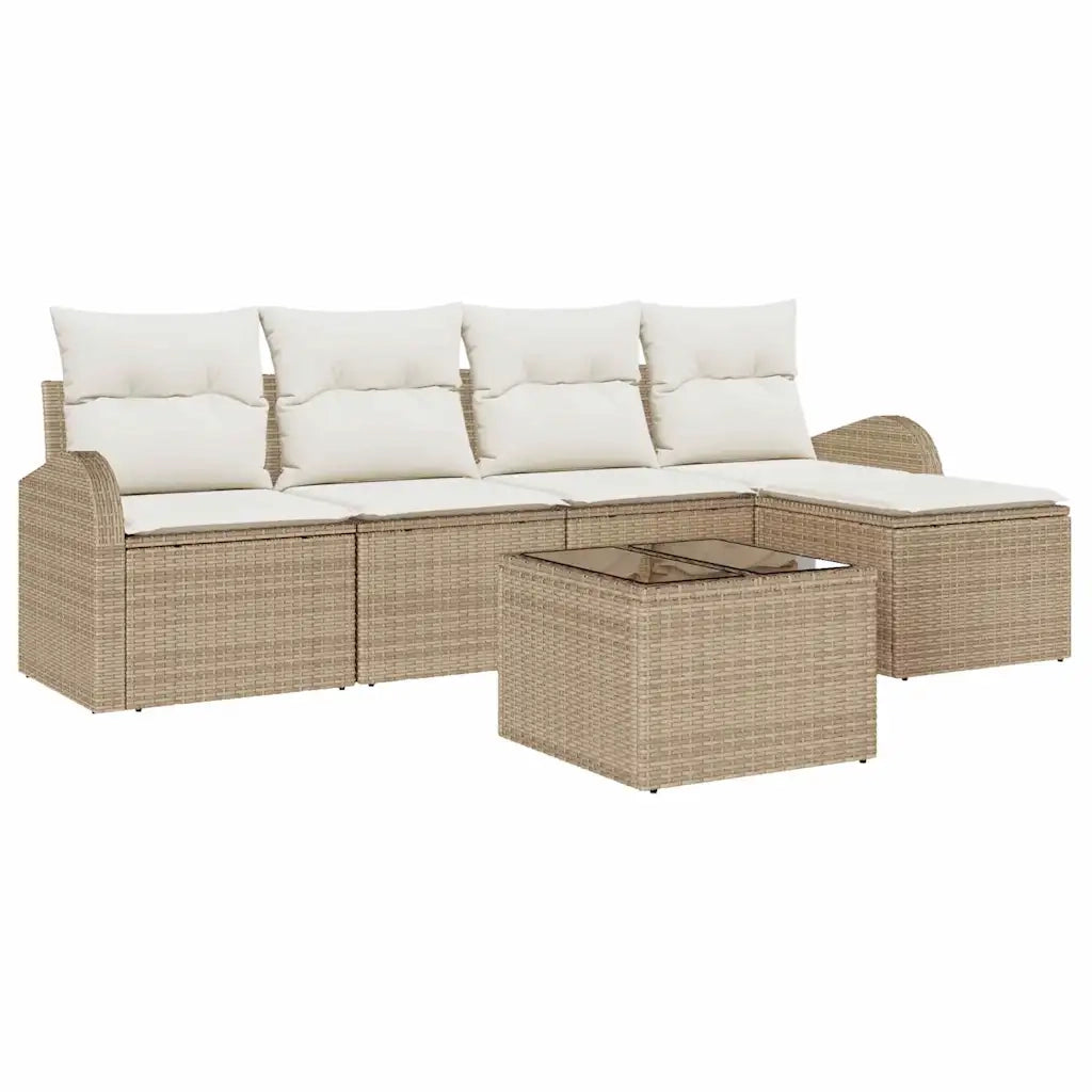 Set Divano da Giardino con cuscino 6 pcs Beige Poly Rattan