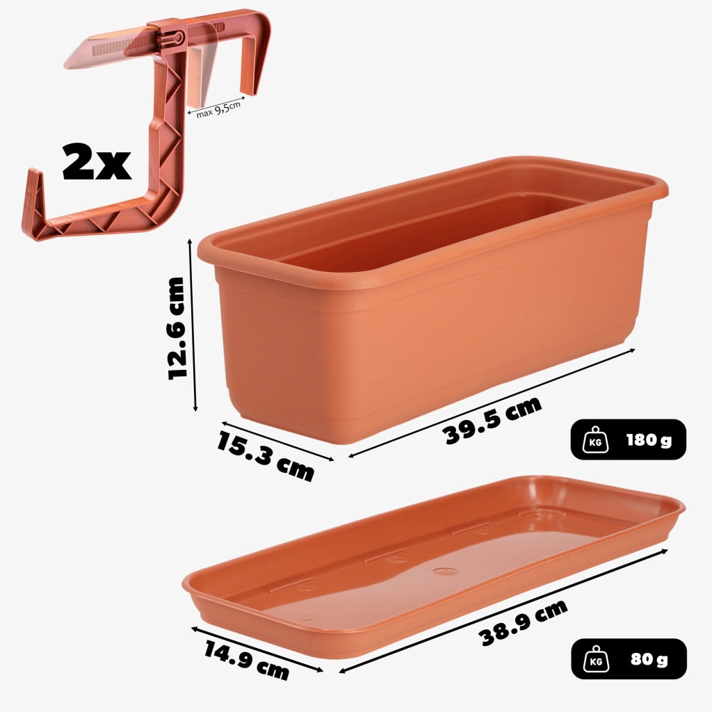 KADAX Fioriera da balcone 40 cm Vaso da fiori Supporto per vaso da fiori Maniglie Balcone