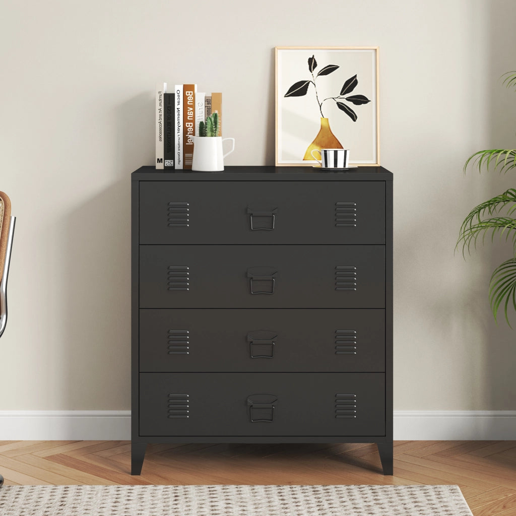 Cassettiera Hämeenlinna Comò in Acciaio con 4 Cassetti 92 x 80 x 40 cm Nero [en.casa]