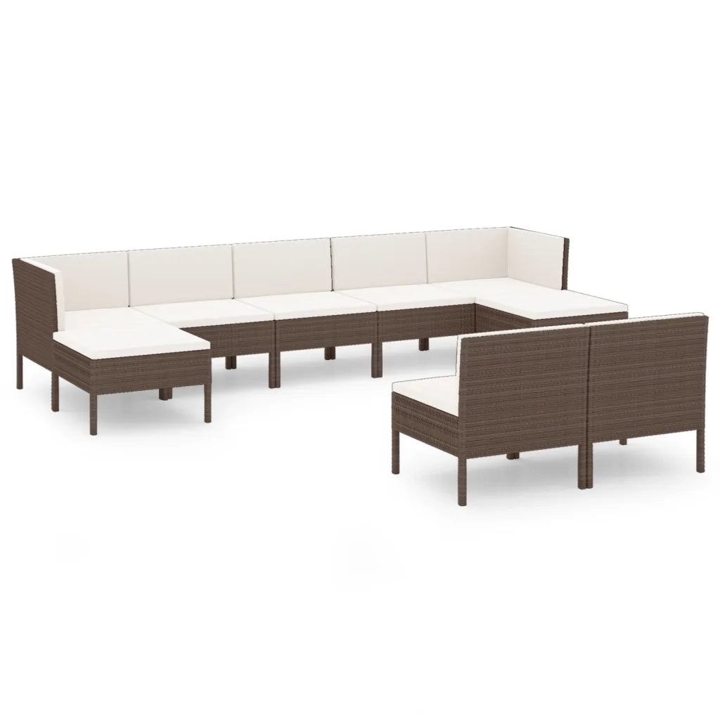 Set Divani da Giardino 9 pz con Cuscini in Polyrattan Marrone 3094547