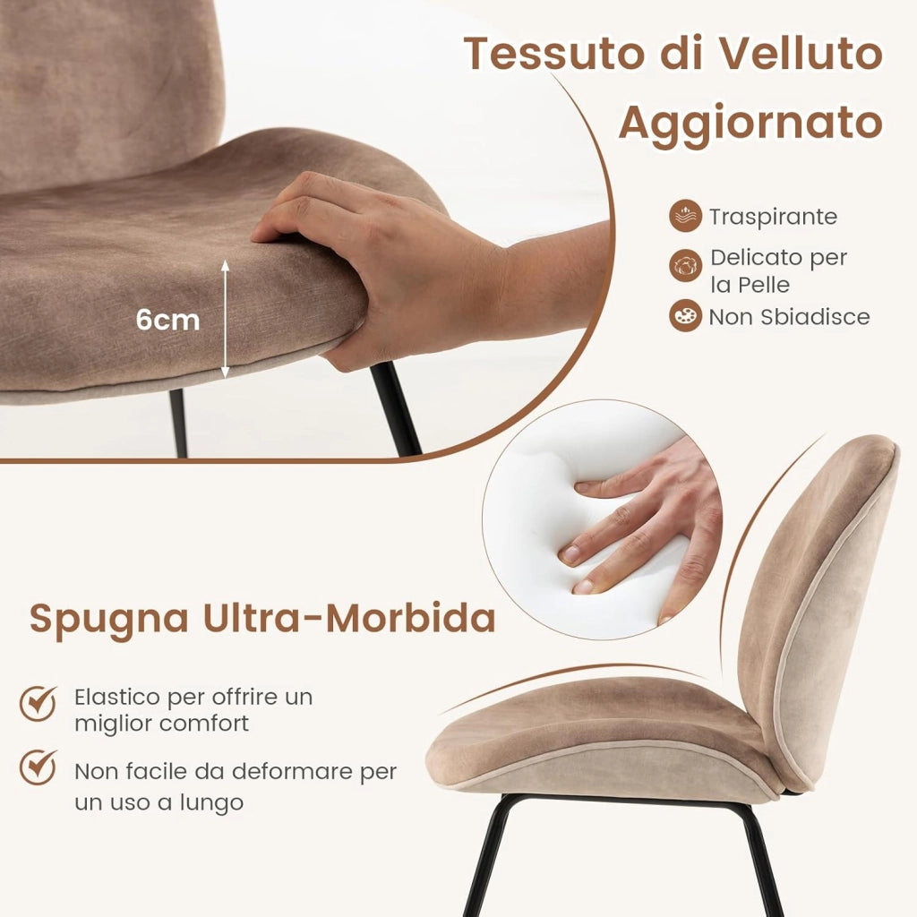 Set di 2 Sedie da Pranzo, Set di Sedie da Cucina in Velluto con Base in Metallo, Sedia Moderna Imbottita per Sala da Pranzo, Soggiorno e Camera da Letto