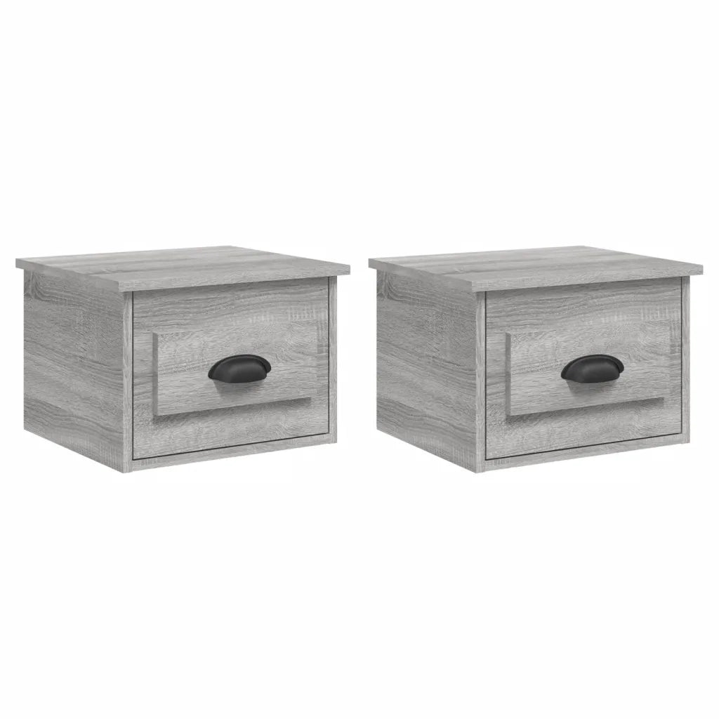Comodini a Parete 2 pz-Set di 2 Tavolino da notte Grigio Sonoma 41,5x36x28 cm