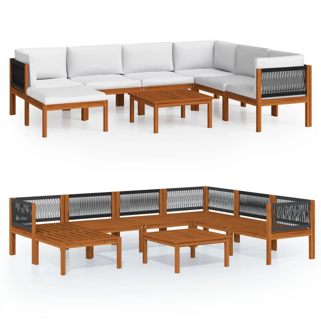 Set da giardino 8 pezzi con cuscini in legno crema, acacia e corda 3057891