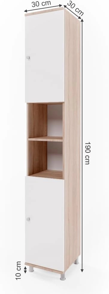 Mobile bagno alto Fynn, Sonoma, 30 x 190 cm, per la conservazione di articoli da bagno e asciugamani