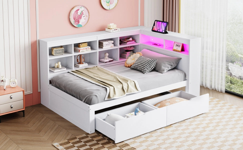 Letto divano con funzione letto e ripiani in legno bianco 90x200 cm