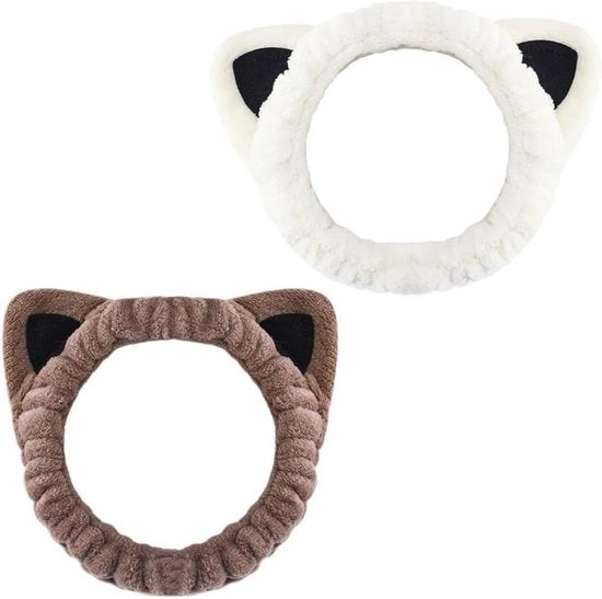 Fascia per donne - Fascia per cura della pelle e trucco 2 pezzi - Accessorio elegante per ragazze e donne - Bianco e kaki