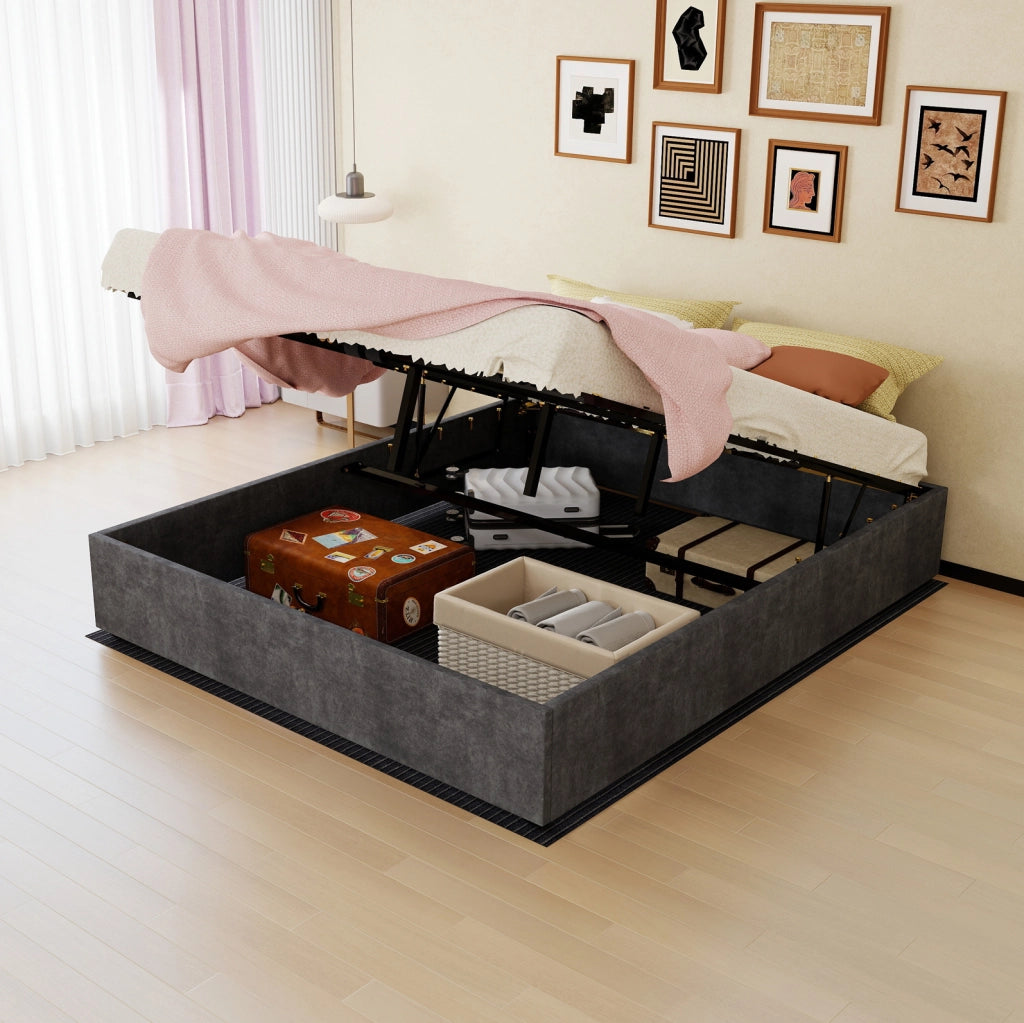 Letto 160x200 cm moderno in tessuto e metallo grigio