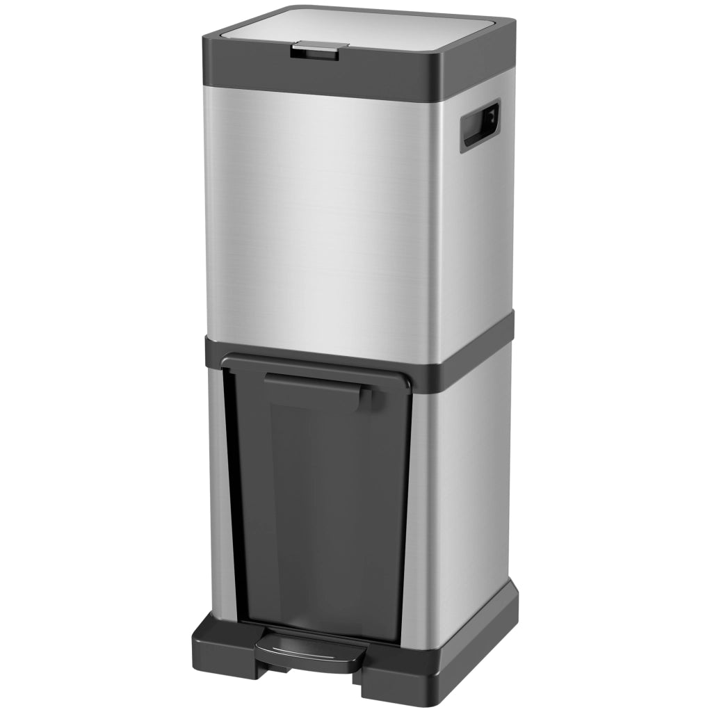 Cestino per Rifiuti 20+14L con Pedale e Cestello Interno ¨C zephmum ¨C Acciaio Inox 32.5x31.5x78 cm Argento