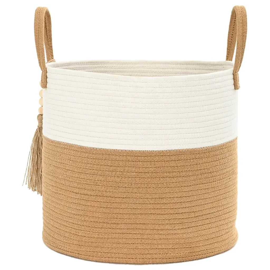 Cestino Portaoggetti Marrone e Bianco Ø40x35 cm in Cotone 358498
