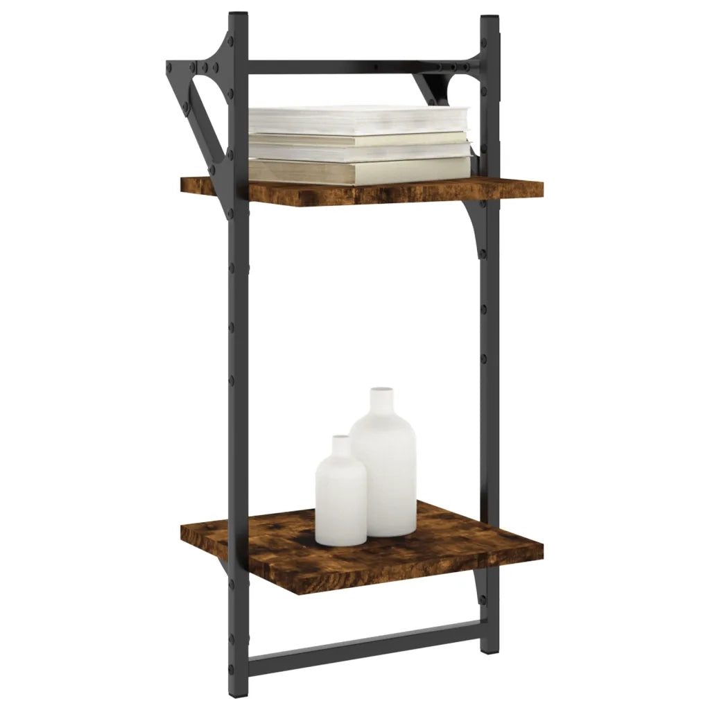 2 pz Mensole a Parete | Scaffale Parete | Ripiano a parete con Aste Rovere Fumo 30x25x65 cm