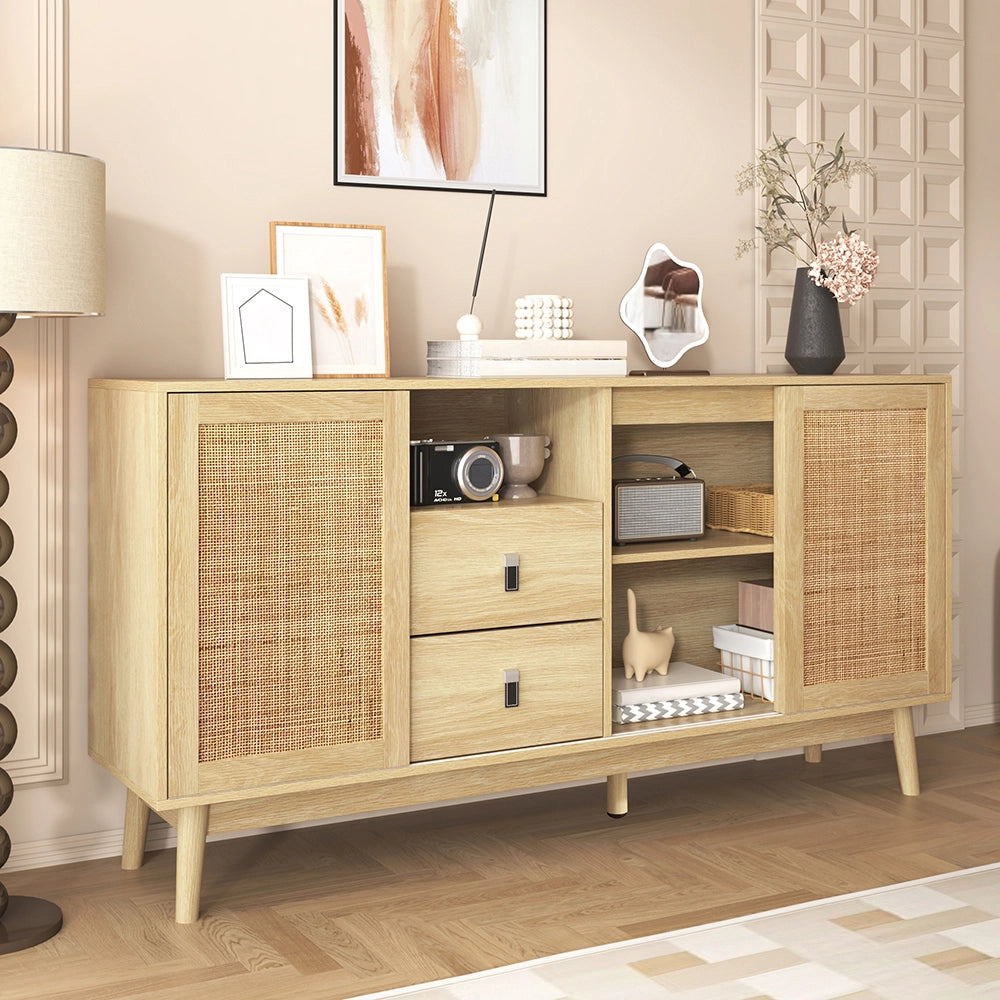 Buffet - Xylo - 155??38??80 cm - 3 Porte Ratan?? Scorrevoli 2 Cassetti