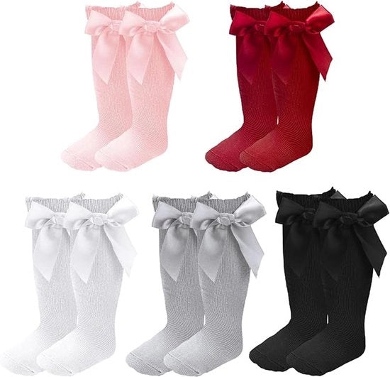 5 paia di calze per bambini e bambine, calze morbide a maglia per bambine, calze per bambini con colletto, calze di cotone per bambini (1-3 anni)