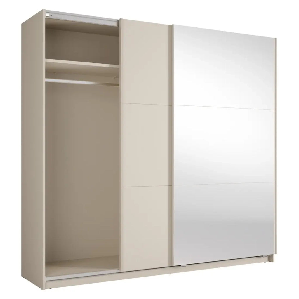 Armadio VENEZIA con cabina armadio aperta LED e specchi cachemire 221 cm