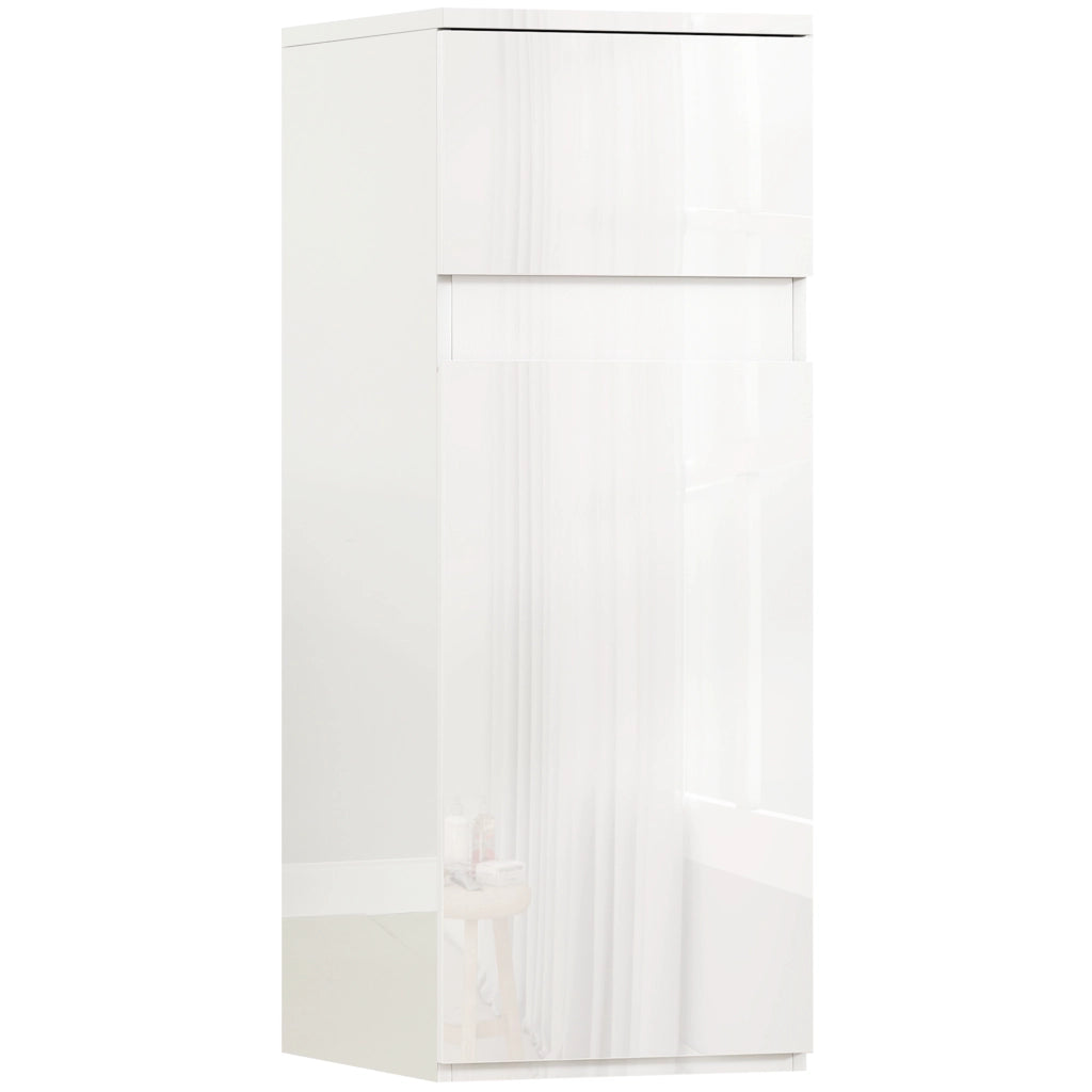 Mobiletto Bagno Sospeso con Cassetto, Anta Lucida e Ripiano in Vetro Regolabile, Bianco