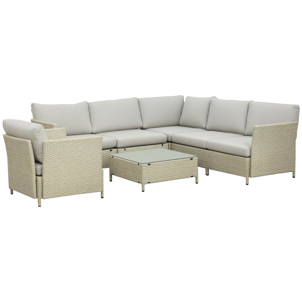 Set da Giardino 7 Pezzi in Rattan PE con Cuscini ¨C zephmum ¨C Beige