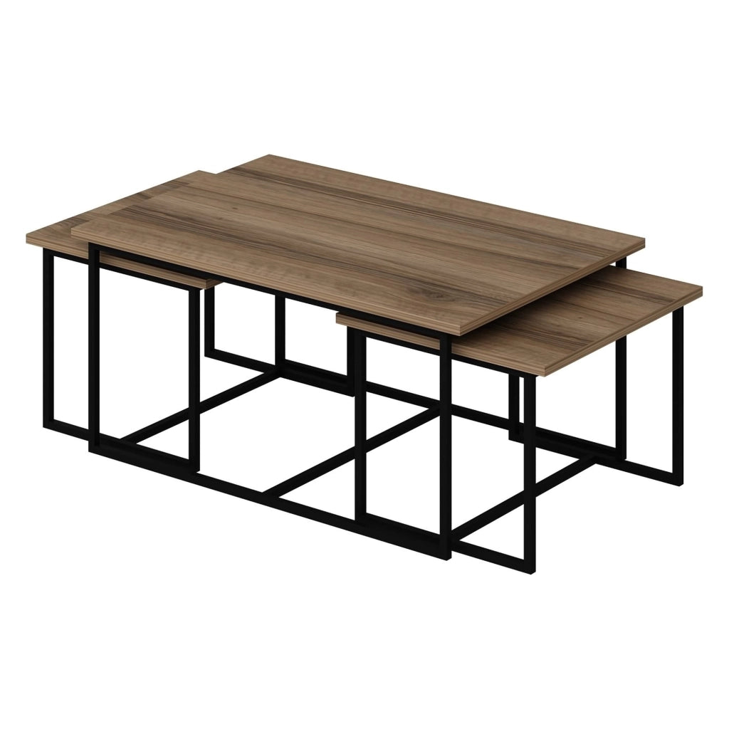 Calco, Tavolino da Salotto set 3 Pezzi Modulabili, 90x60x42h cm Marrone Noce