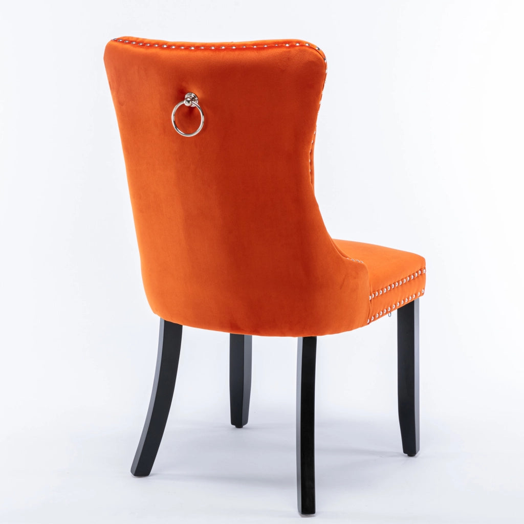 Sedie da Pranzo Imbottite in Velluto con Gambe in Legno ¨C MINIMAL ¨C Set 2 Pezzi, Arancione