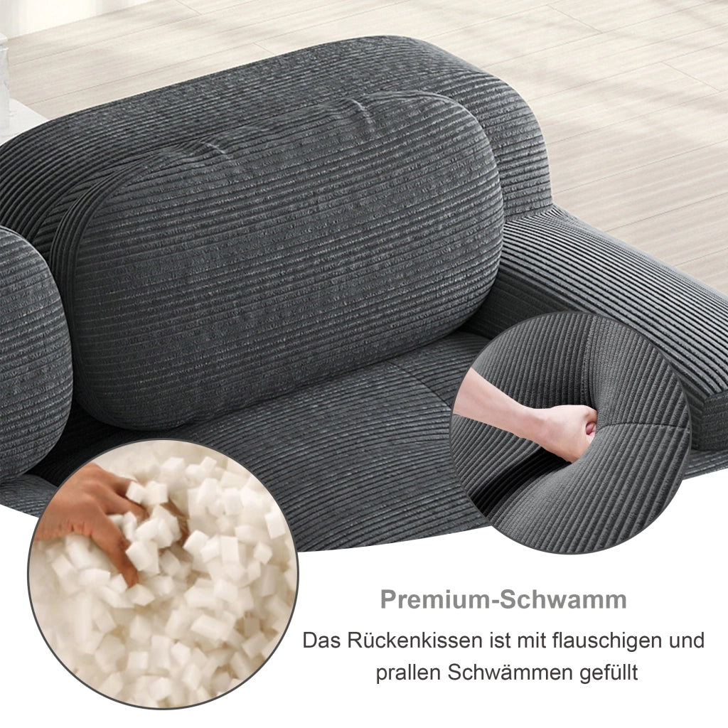 Divano angolare modulare senza struttura in tessuto a coste con braccioli curvi, Grigio 208 × 103 × 70 cm