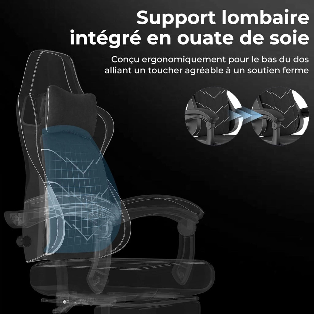 Sedia girevole per videogiochi con supporto lombare, poltrona ergonomica con molle + cuscino in schiuma ad alta densità, schienale reclinabile a 135°, altezza regolabile 10 cm, braccioli
