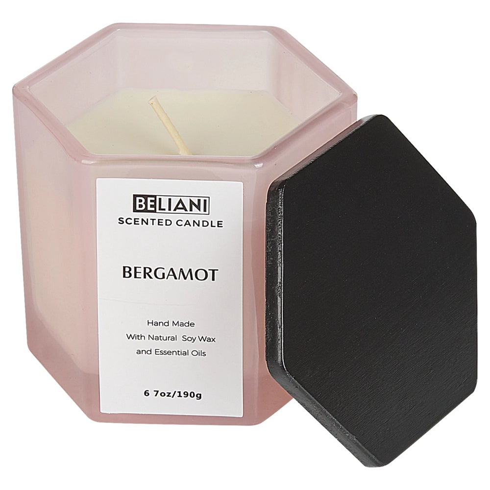 Set candela profumata in cera di soia 100% e diffusore con bastoncini, stoppino di cotone, vetro profumo fresco bergamotto