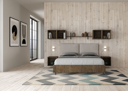 Letto Matrimoniale 160x200 cm Senza Rete Struttura Noce con Cuscini in Similpelle Egos Antea Tortora