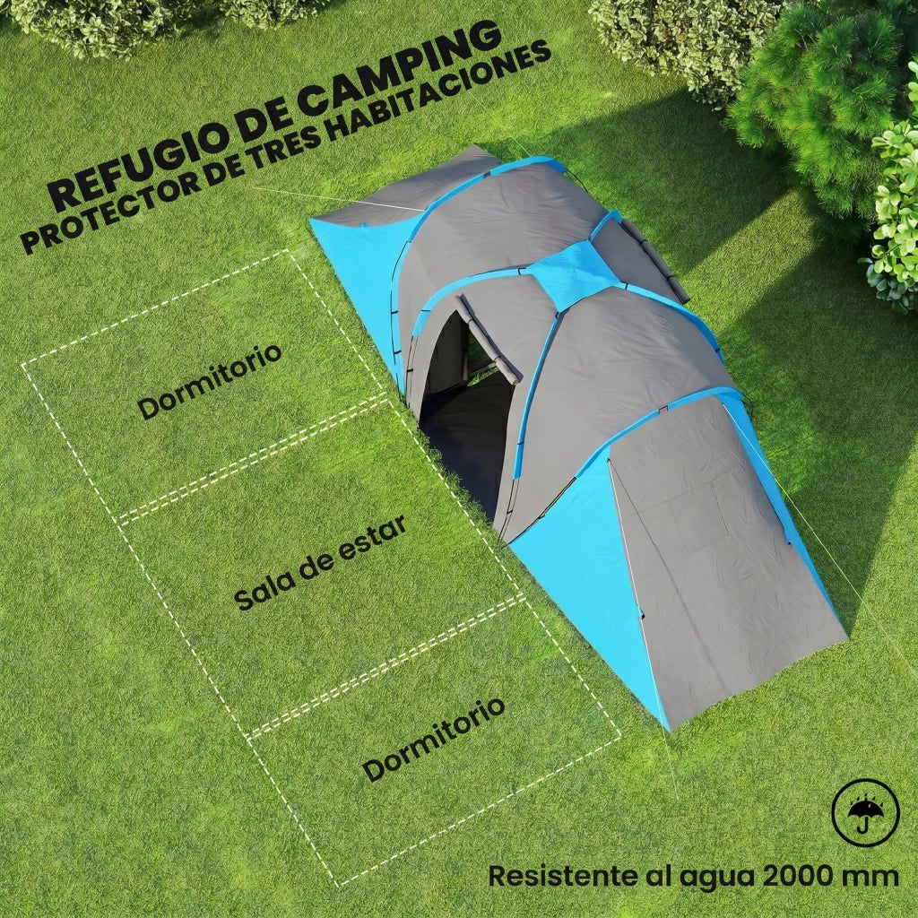 Tenda da Camping per 4-6 Persone 2 Camere Impermeabile 3000mm ¨C zephmum ¨C Grigio e Blu 555x225x190 cm