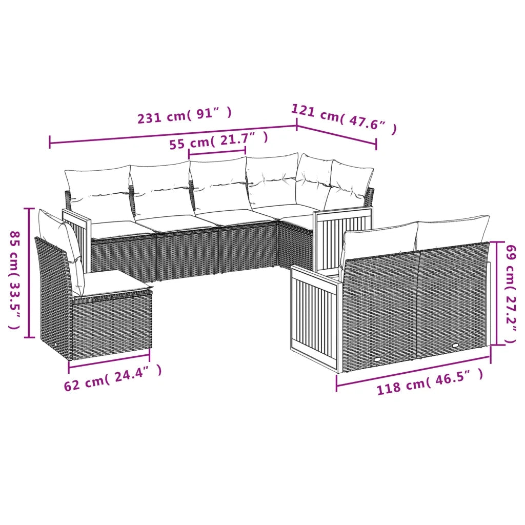 Set Divano da Giardino 8 pz con Cuscini Beige in Polyrattan 3227843