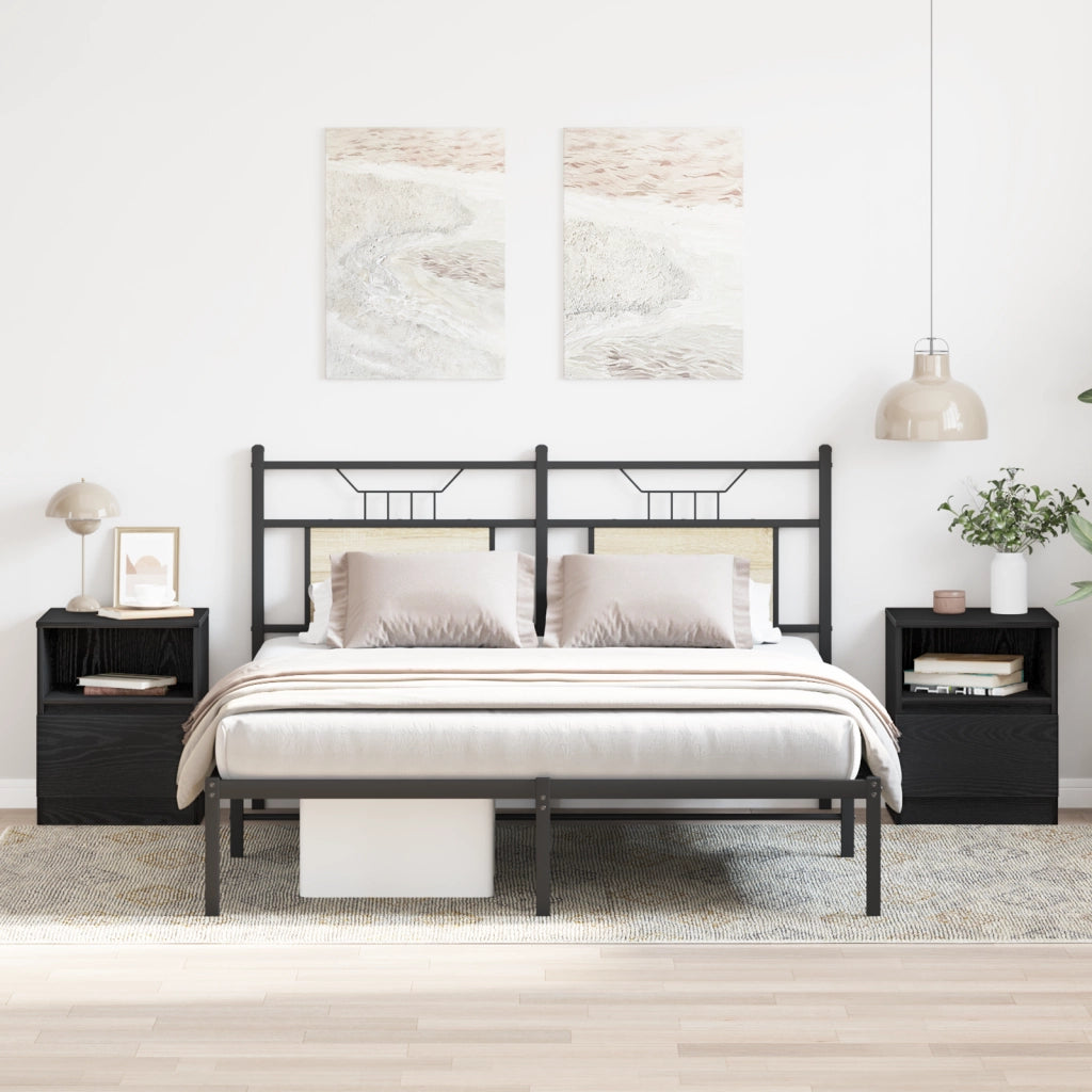 ComÃ² da letto 2 pezzi Nero e Rovere 40x40x50 cm in legno ingegnerizzato