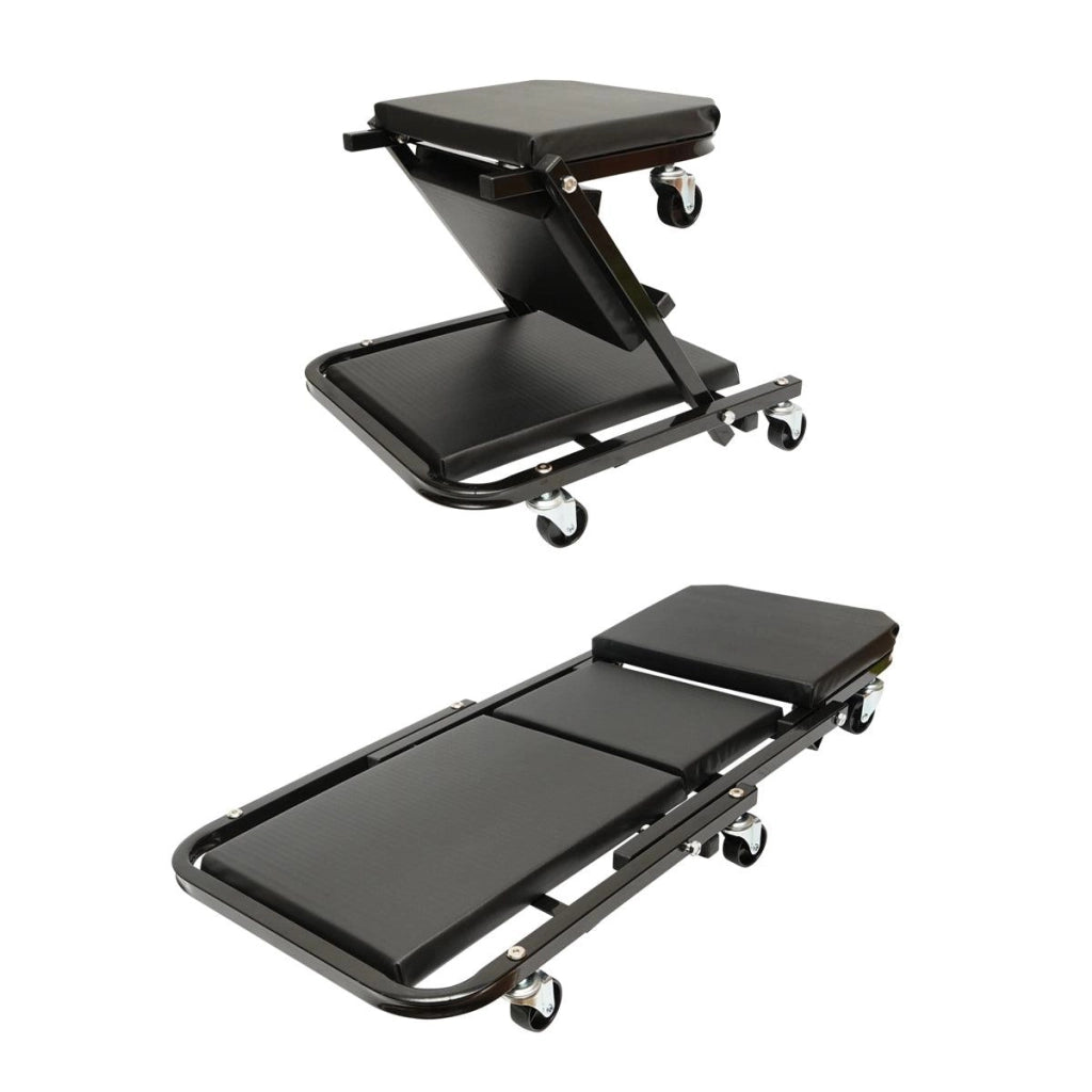 Carrello/Sedile Pieghevole per Officina 2 in 1 con Ruote Girevoli