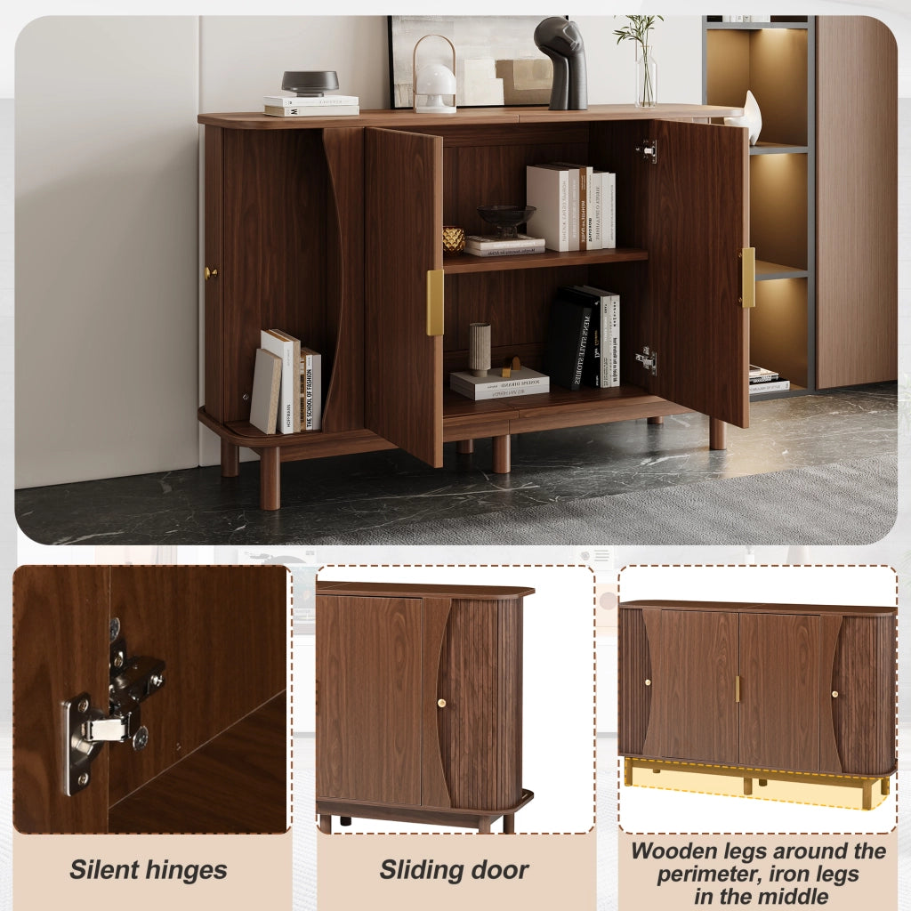 Credenza e madia con 2 ante scorrevoli, 3 vani e ripiano regolabile, per soggiorno, in MDF, noce, 140 × 40 × 88 cm