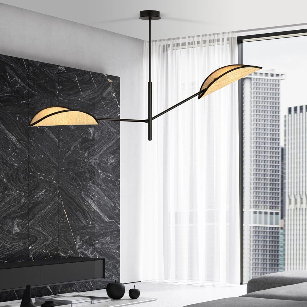 Lampada a sospensione VENE in acciaio nero e rattan