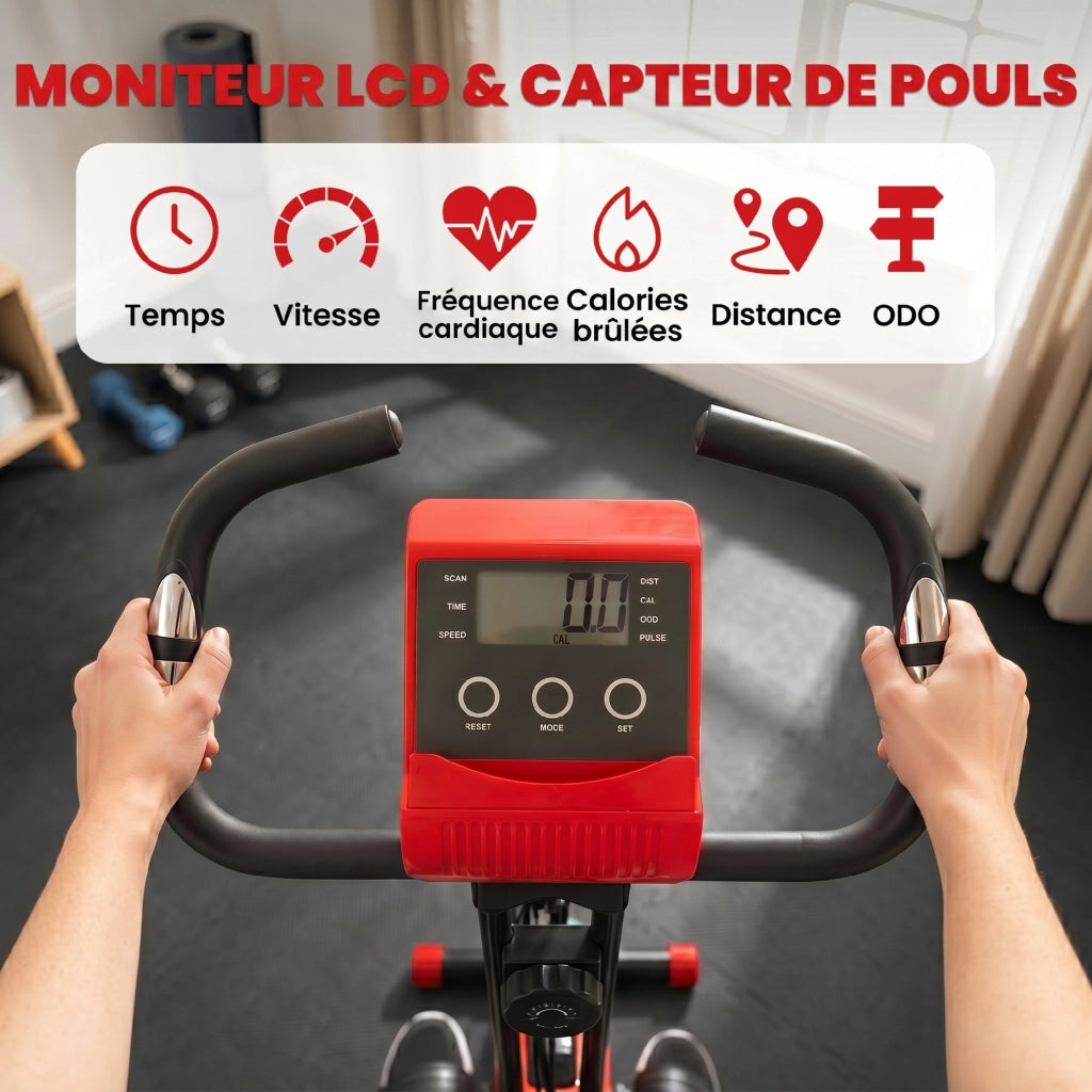 Cyclette Pieghevole 2 in 1 ¨C Xylo ¨C Resistenza Magnetica 8 Livelli, Sensore Cardiaco, Rosso