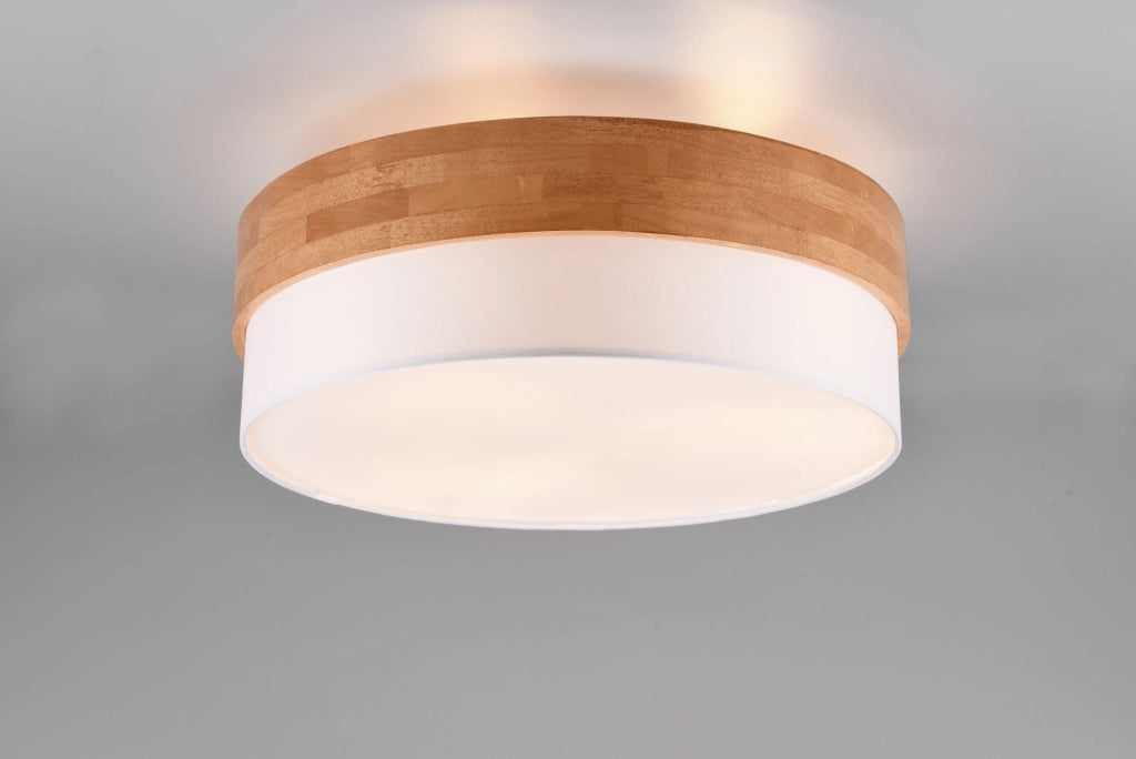 SEASONS PLAFONIERA LEGNO NATURALE E PARALUME BIANCO D. 50CM 3 LUCI ATTACCO E14