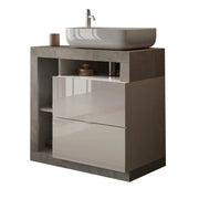 Mobile da bagno BURA – 79 cm – Bianco lucido e cemento – Lavabo incluso – 2 cassetti