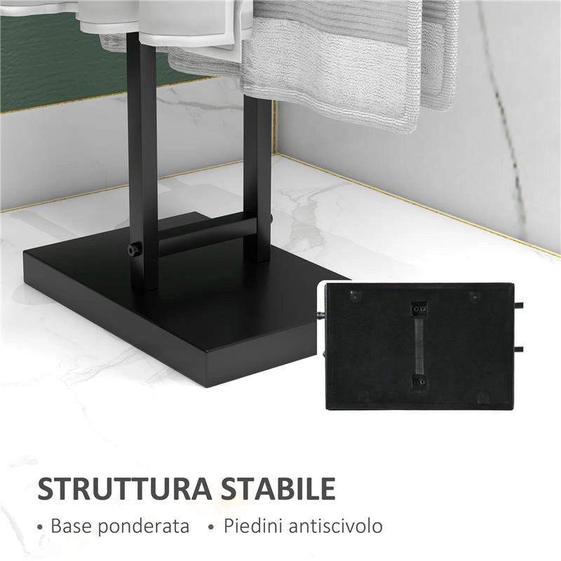 PORTA ASCIUGAMANI A TERRA AUTOPORTANTE PER BAGNO A 2 BARRE IN METALLO 50X18.5X85 CM NERO
