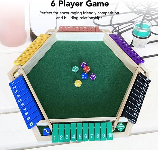 Gioco da Tavolo Shut The Box - Doppio Gioco in Legno - 12 Dadi - Per 6 Giocatori - Dimensioni 38,2 x 33,5 cm - Ideale per Serate di Divertimento - Gioco da Tavolo