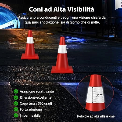 Set da 12 Coni Stradali con Gilet di Sicurezza, Coni Segnaletici Stradali con Strisce Refrigeranti, Birilli Stradali Riflettenti Luminosi in PVC Arancione Acceso per Traffico Guide Parcheggi