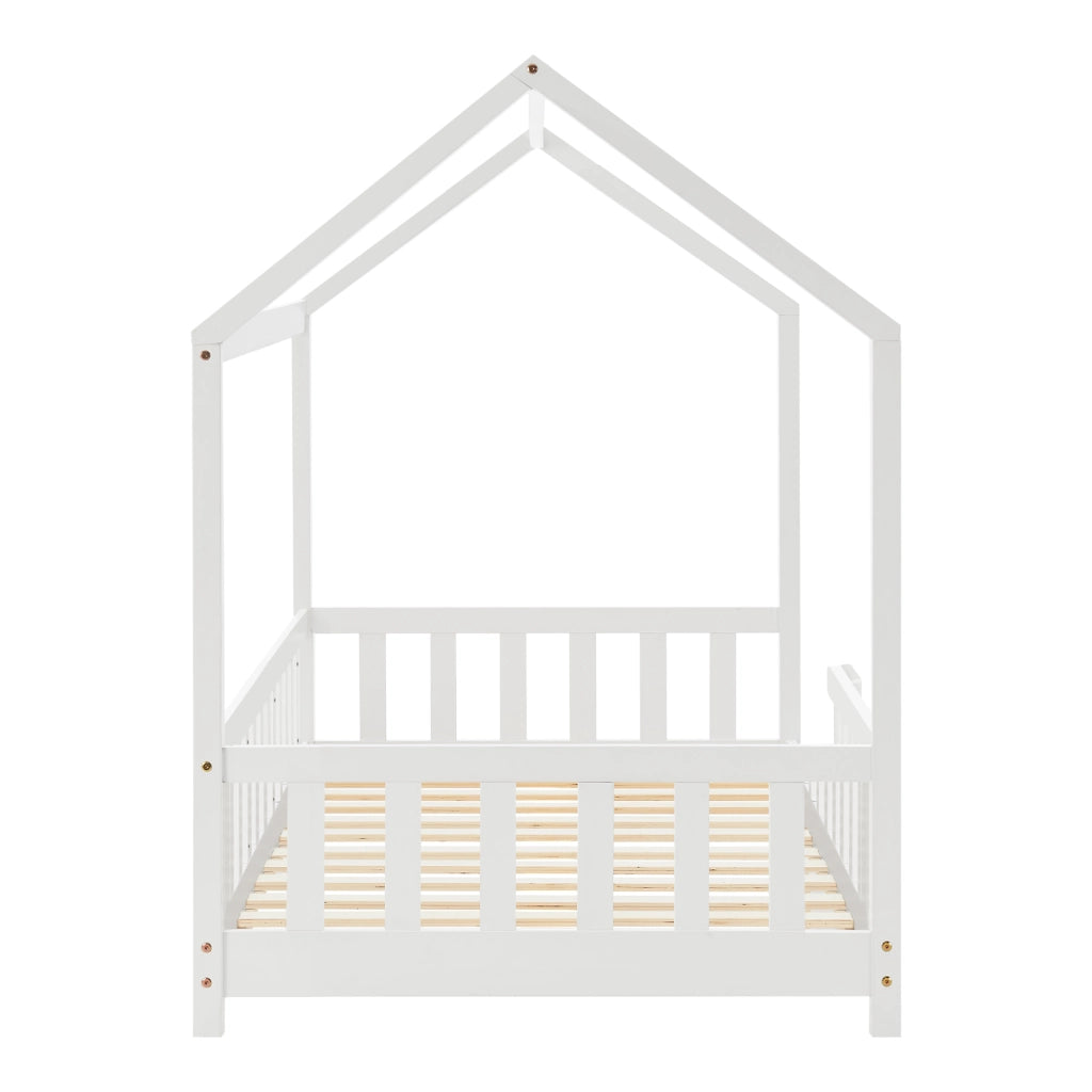 Letto Singolo Hesel per Cameretta Forma di Casetta con Materasso 90 x 200 cm Bianco [en.casa]