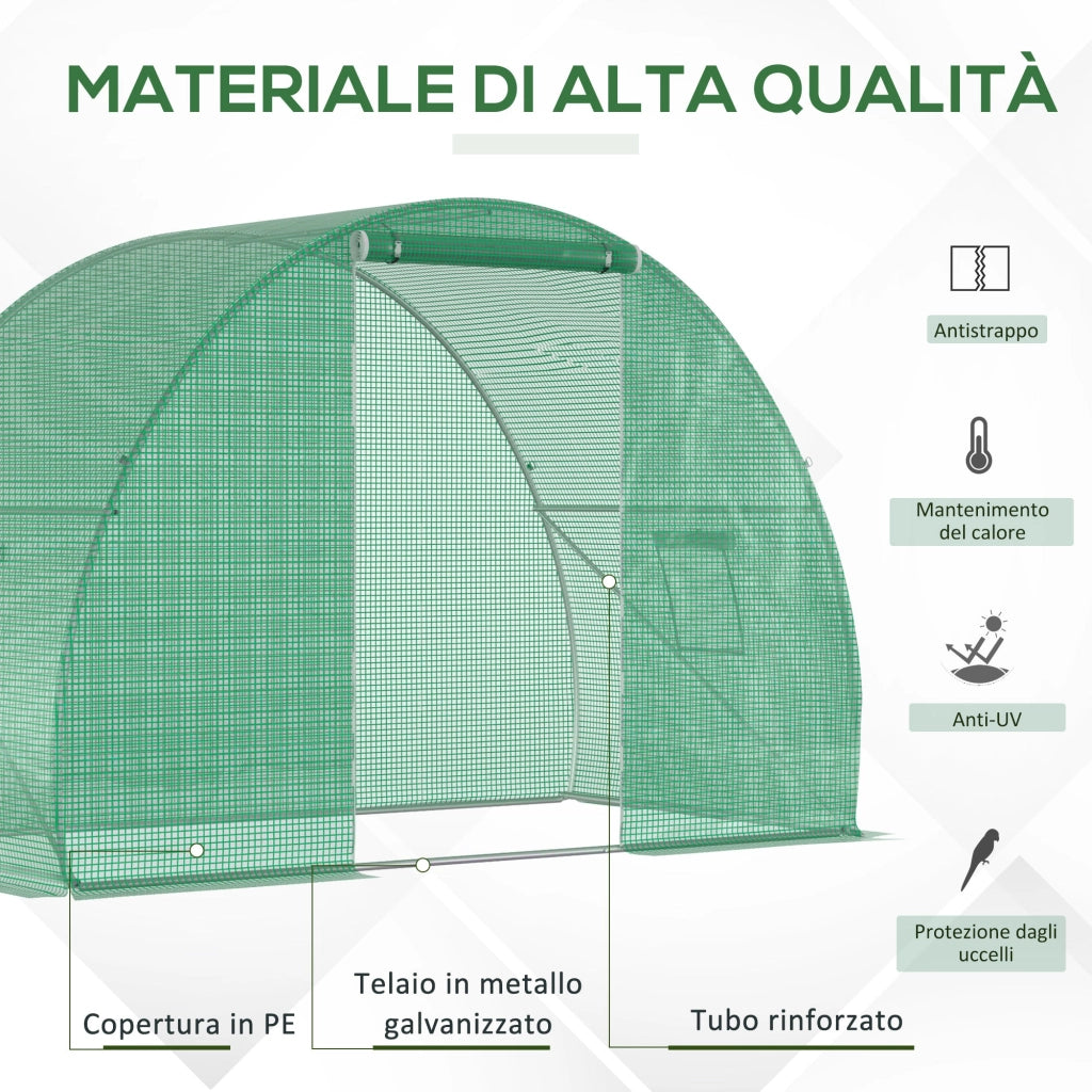 Serra a Tunnel 150x300x200 cm con Porta Avvolgibile e Finestre Verde