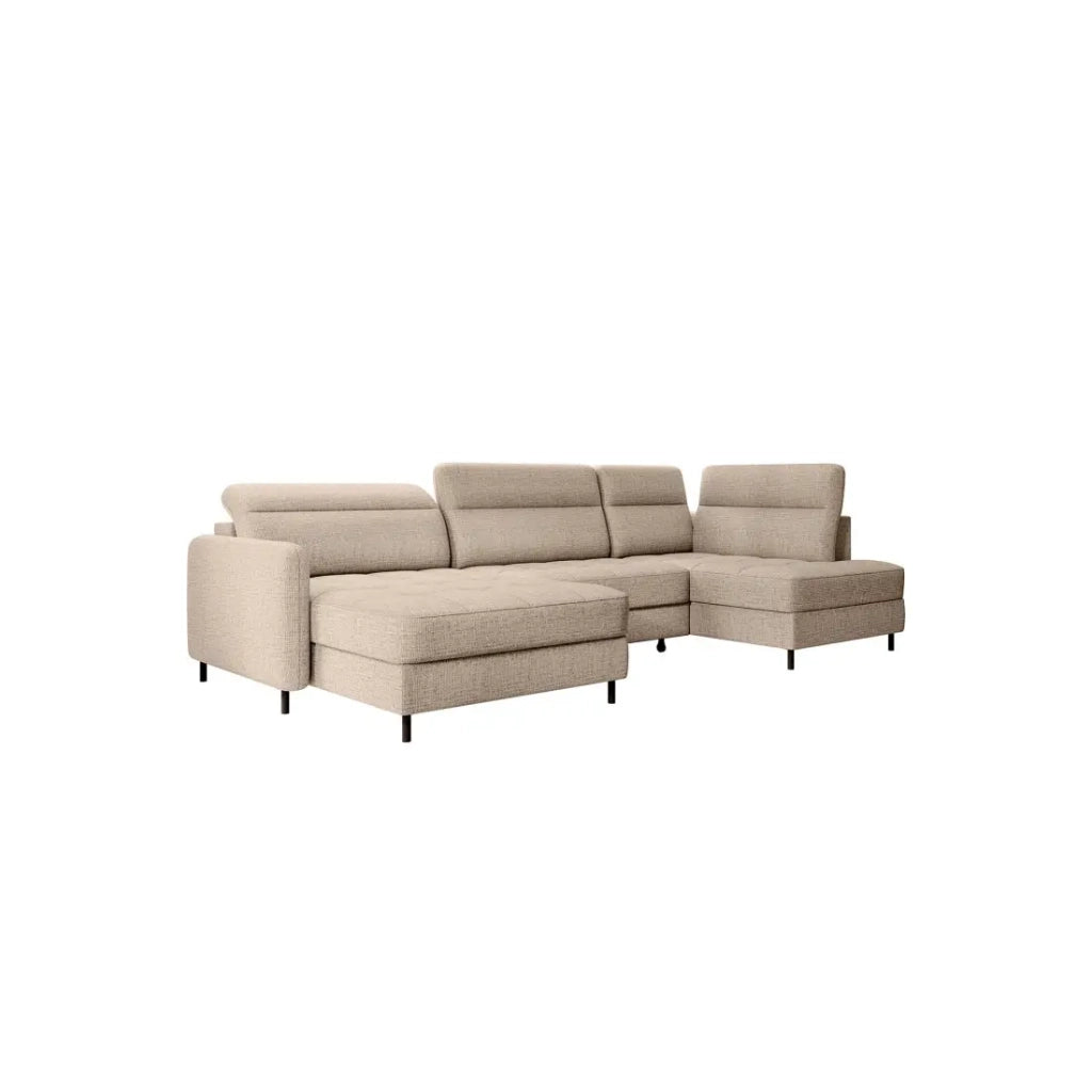 Divano angolare convertibile BERTHO 306 cm beige chiaro – Angolo sinistro con contenitore