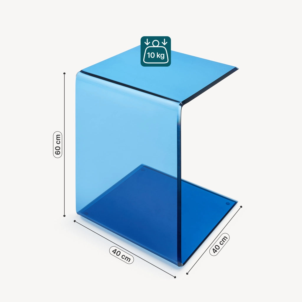 Tavolino Laterale Trölmapilu a Forma di C in Vetro 60 x 40 x 40 cm - Blu [en.casa]