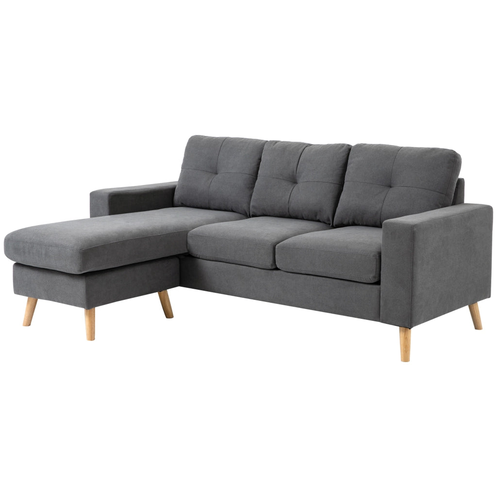 Divano angolare scandinavo con bottoni ¨C Xylo ¨C tessuto effetto lino grigio