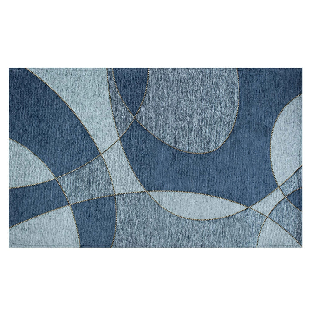 Tappeto Arredo Moderno Morbido in Ciniglia Ingresso Antiscivolo Prodotto Italiano  Soggiorno Camera Salotto Disegni Piazzati Cotone Varie Misure Grande Hills/Blu - 115x175 cm