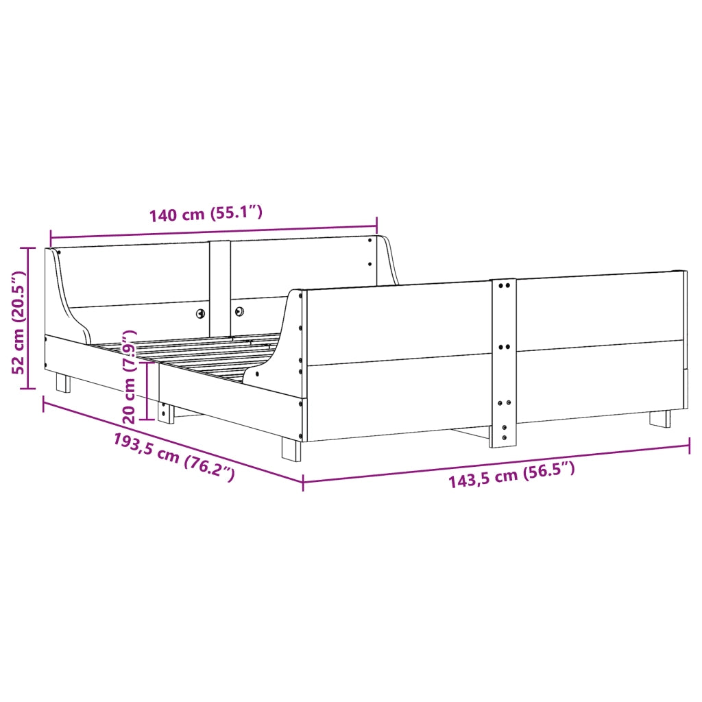 Letto senza Materasso 140x190 cm in Legno Massello di Pino 3302285