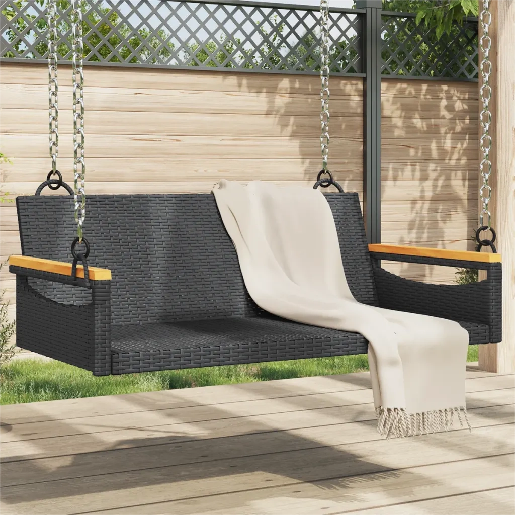 Panca da Giardino | Panchina Dondolo Nera 109x62x40 cm in Polyrattan
