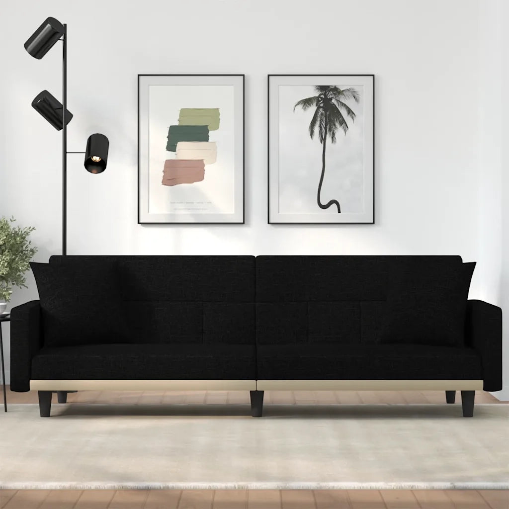 Divano Letto con Cuscini Nero in Tessuto 351877