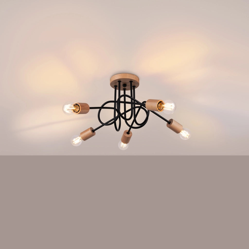 Lampadario soffitto loft BRAZZA Pure Lume nero legno 5xE27