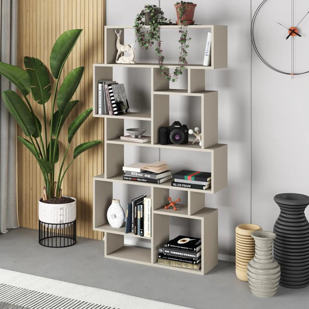 Libreria Design Moderna Scaffale 8 Ripiani 168x96x25cm Casa Ufficio Sabbia