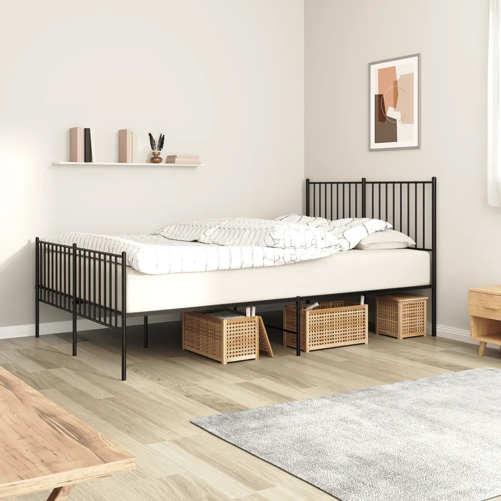 Giroletto con Testiera e Pediera-Struttura Letto Metallo Nero 140x190 cm 611606