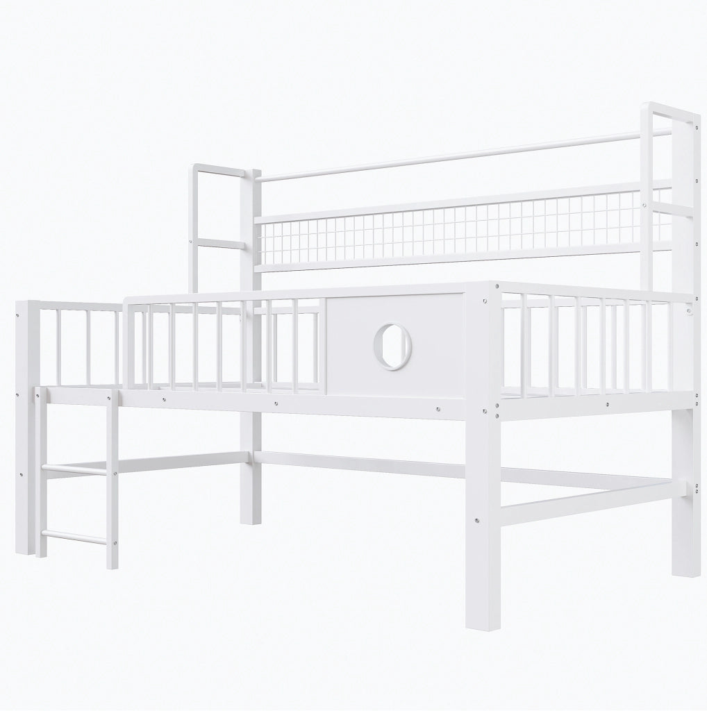 Letto a soppalco basso per bambini 90x200 cm in metallo e MDF; bianco